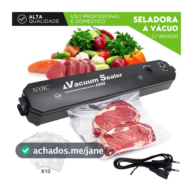 Seladora a Vácuo Doméstica – Bivolt Vedação Hermética | Para Conservar Alimentos | Com 10 Sacos - SH