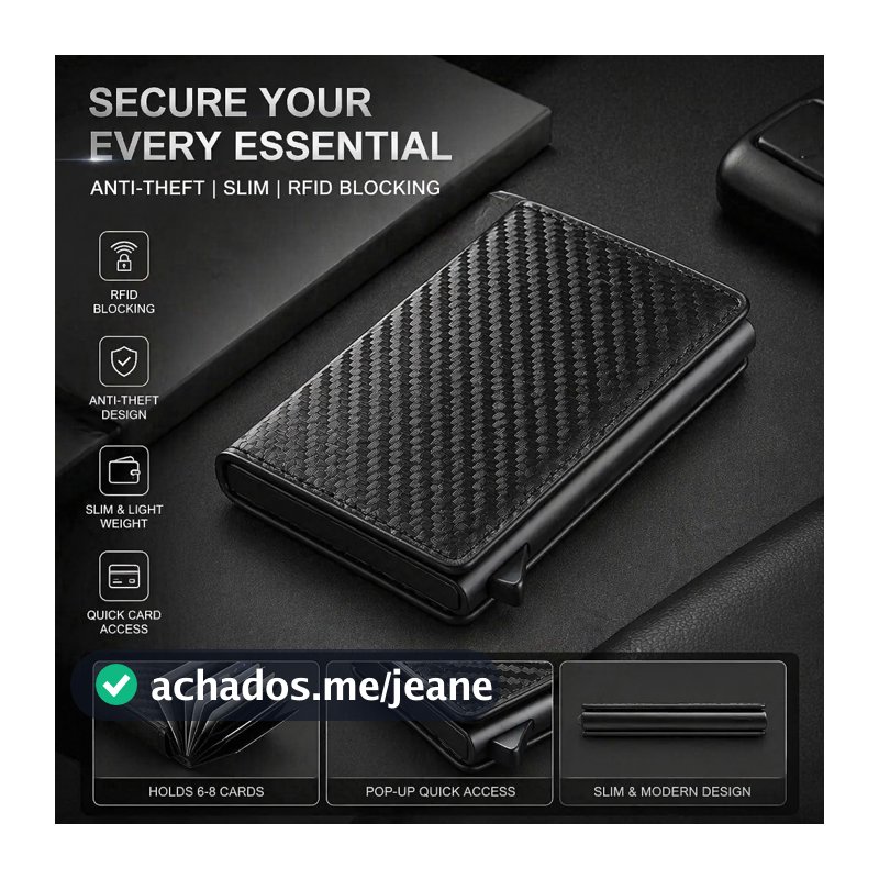 Carteiras Fibra De Carbono Porta-Cartões Masculina Marca Preta Mágica Tripla De Couro