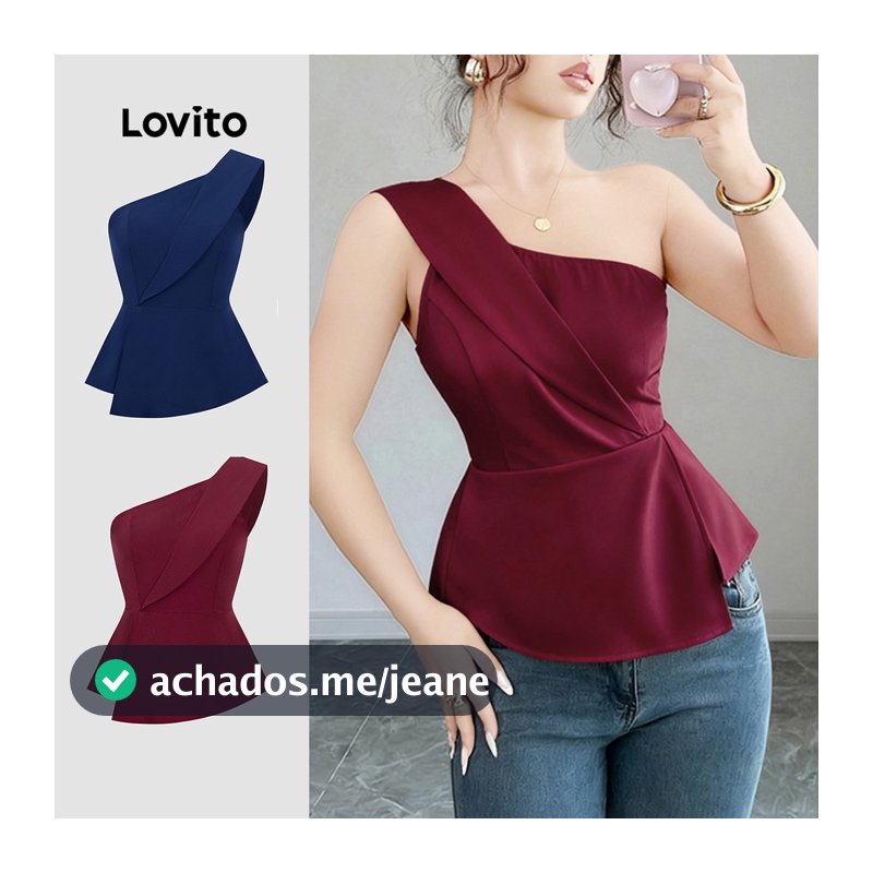 Lovito Elegante Blusa De Festa Com Fenda Assimétrica E Franzida Na Cor Bordô Ideal Para Primavera/verão L155AD298
