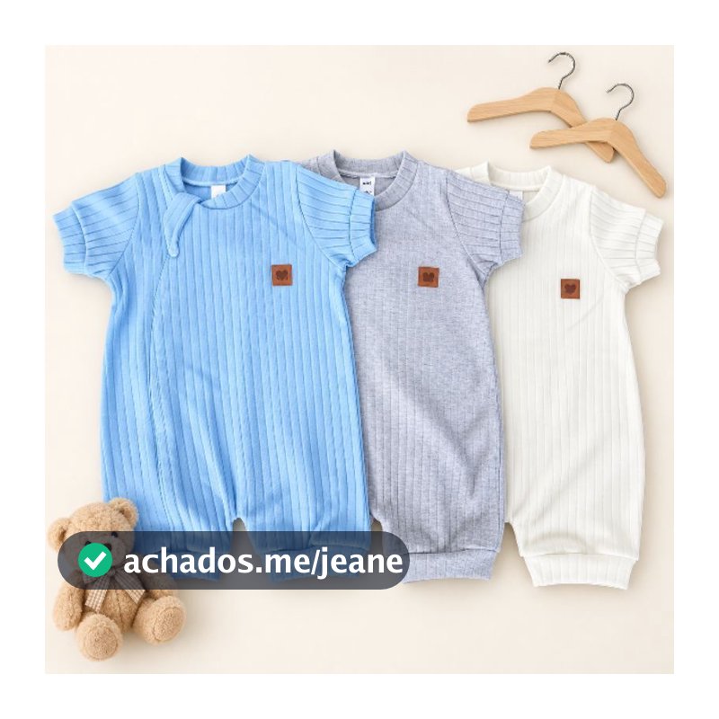 kit 3 macacões curto suedine liso para bebês cores minimalista