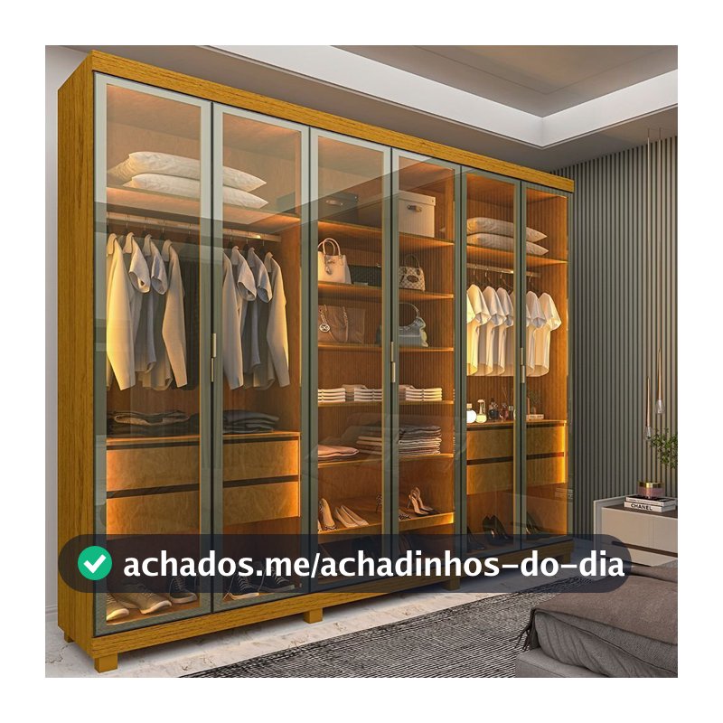Guarda-Roupa Casal 6 Portas com 6 Portas Reflecta com Pés com LED Imperatriz 100% MDF Yescasa Marrom/Marrome Naturale