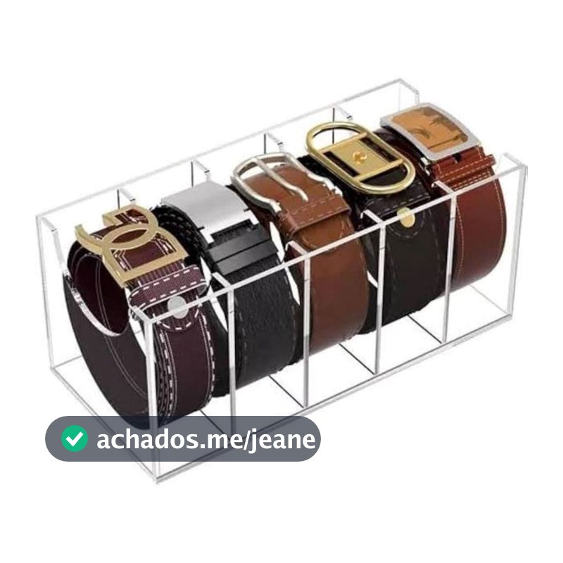 Organizador de Cintos em Acrilico Transparente 5 Compartimentos Expositor Closet Guarda Roupa Premium