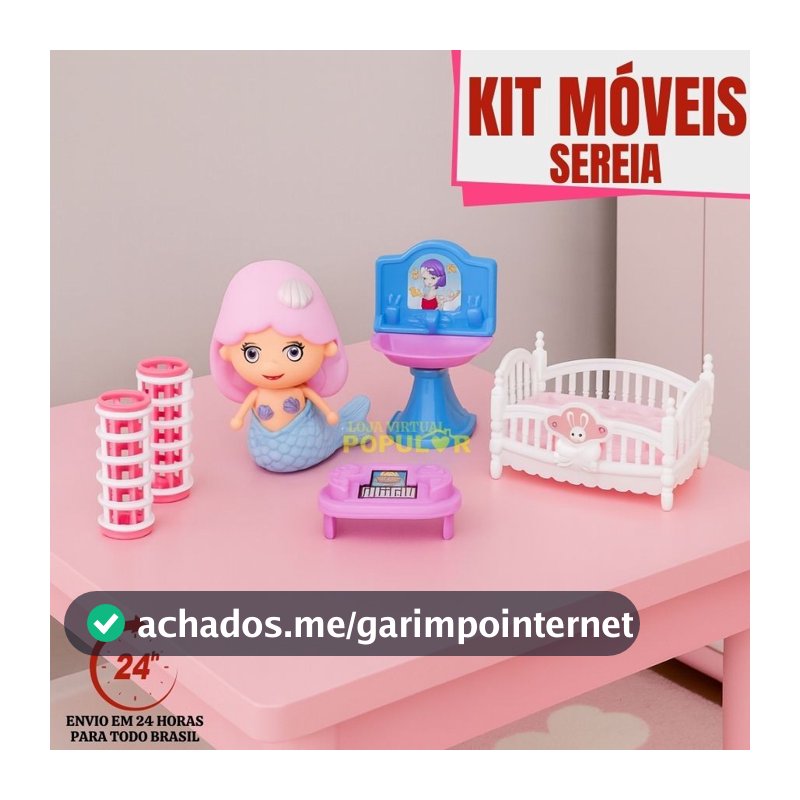 Brinquedo Sereia Princesa + Acessórios Kit Móveis Sereia 7 Peças
