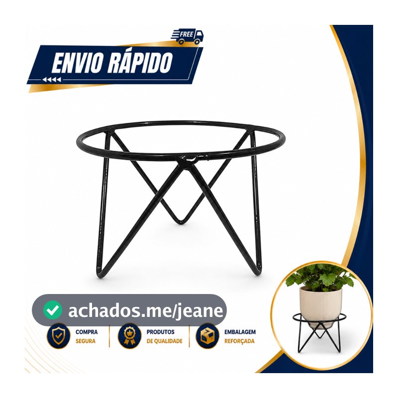 Suporte para Vaso de Planta Ferro Preto Design Geométrico 20cm x 15cm