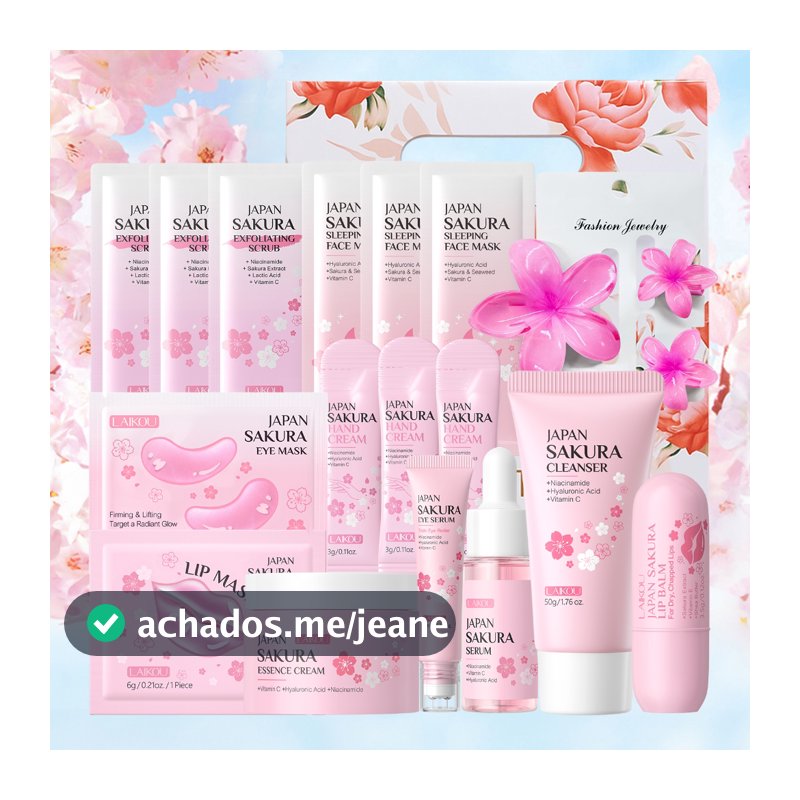 Kit Skincare Sakura LAIKOU 11 Peças | Kit Beleza Completo para Pele Hidratada e Iluminada | Kit Presente Feminino