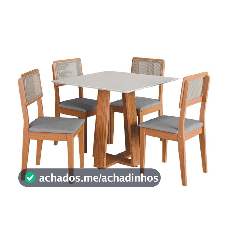 Conjunto Sala de Jantar Mesa Athenas Quadrada 4 Cadeiras Santiago Dobuê