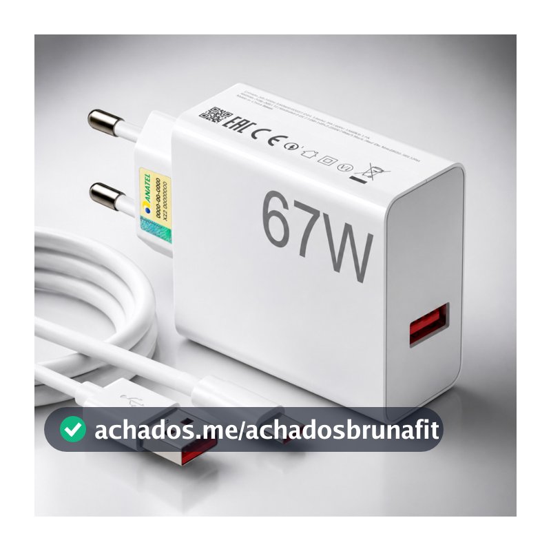 Kit Carregador 67W Turbo + Cabo Tipo-C Carga Rápida Universal Xiaomi Redmi Note E Poco X7 Android