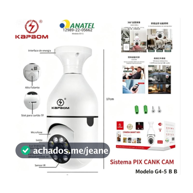 KAPBOM G4-5 Câmera IP Panorâmica Wifi ANATEL Aplicativo PIX LINK CAM