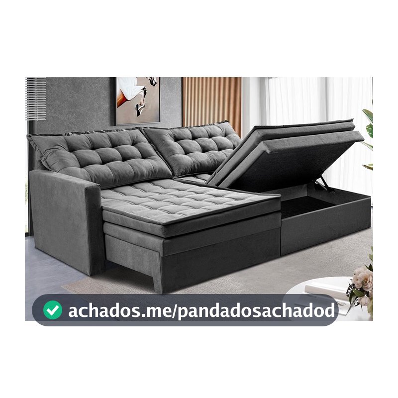 Sofá Sem Caixa Retrátil Baú 2,00m Cama inBox Secret Suede Velusoft Cinza
