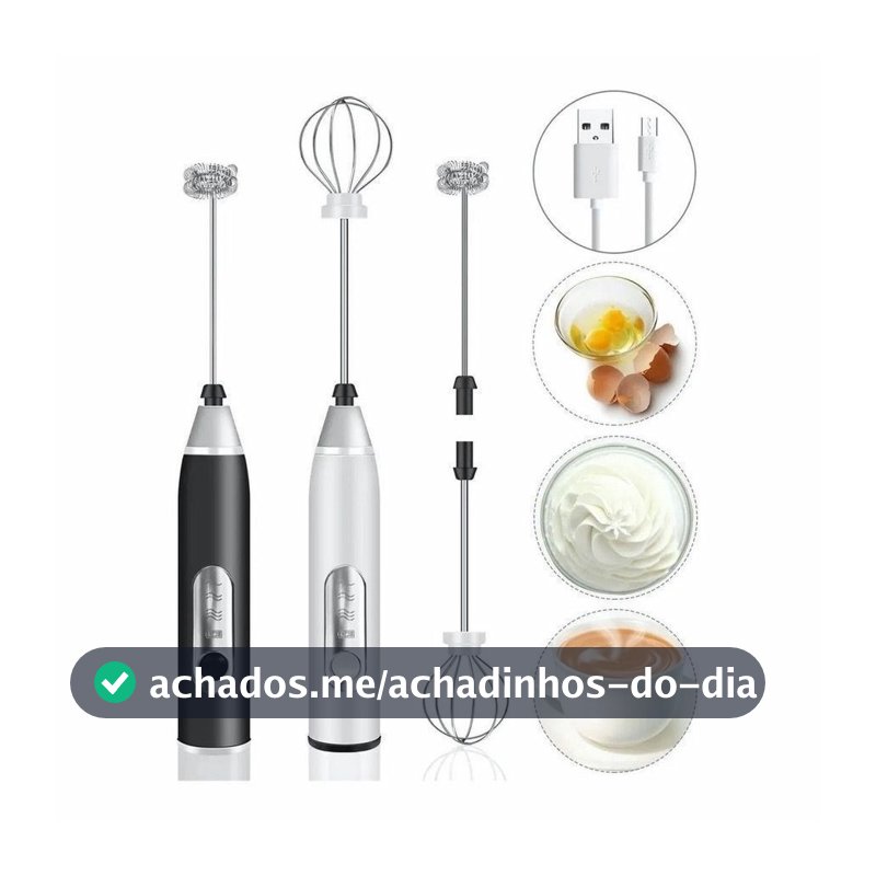 Batedor Misturador Mixer Elétrico para Bebidas Leite Café Clara de Ovo 2 em 1