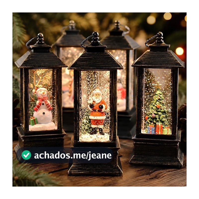 Lampião Globo de Neve Com LED Natal Enfeite Decoração Lanterna Presente Natalino Papai Noel Boneco de Neve