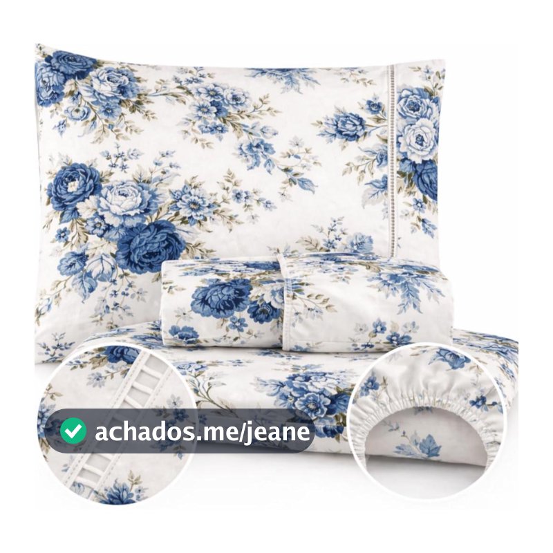 Jogo de Lençol Estampado Floral Ponto Palito 400 Fios Solteiro Casal Queen Vários Tamanhos