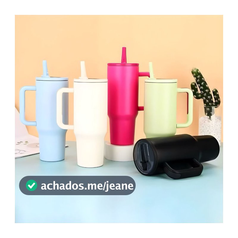 Térmico Copo Inox 1,2L com Canudo, Tampa Transparente e Alça Reforçada – 40oz Premium