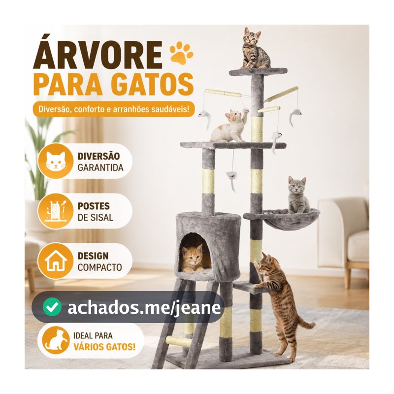 Arranhador Para Gatos  - 4 Bases + Toca - 48x138cm Casa Mega Torre Plataformas Com Brinquedos 4 Andares