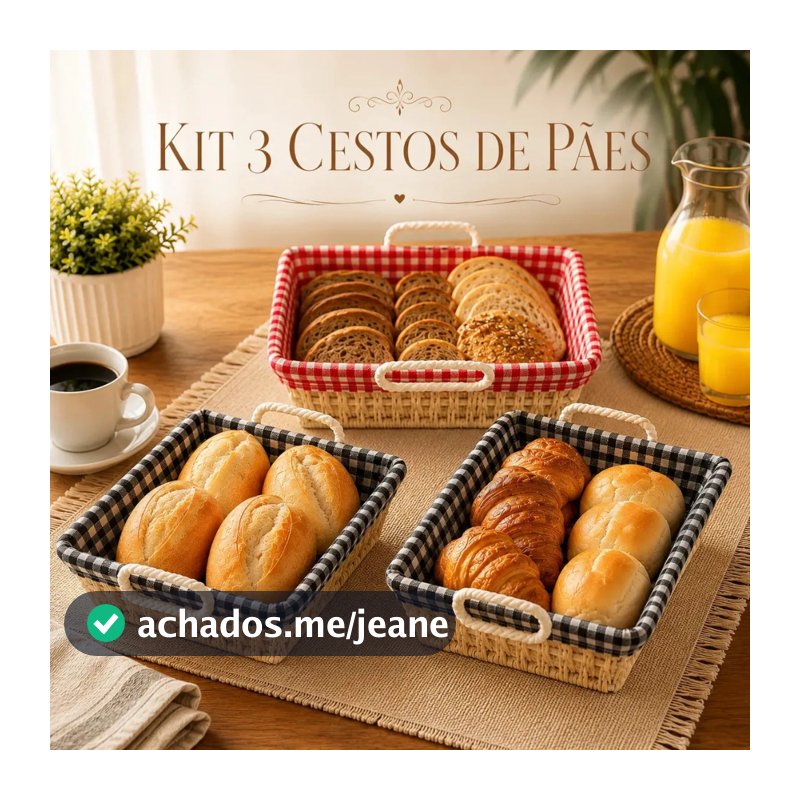 Kit 3 Cestos De Pães Decorativo Cesta Forrado Mesa Com Forro
