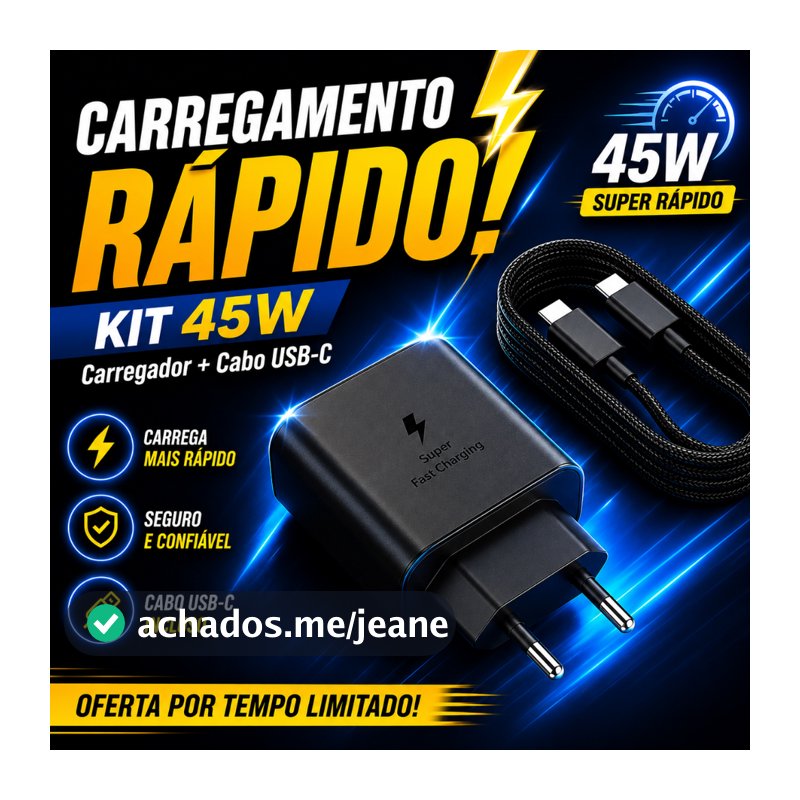 Carregador 45w Tipo C Turbo ORIGINALPara Galaxy A50 A52S A54 A70 A72 S20 Fe S21+ S22 S23 Ultra S24 Envio Imediato