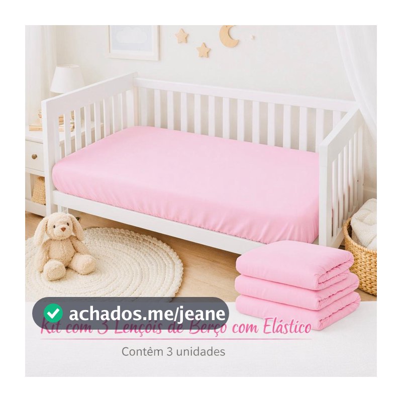 Kit 3 Lençol Berço Americano Percal 400 Fios Macio com Elástico 130x70cm Menina e Menino