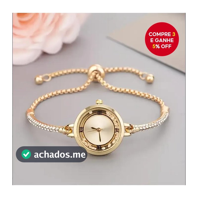 Relógio feminino elegante com pulseira, detalhes de diamantes e numerais romanos, comprimento ajustável