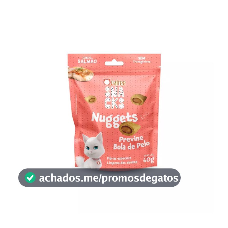 Petisco Snack Quatree Gato Nuggets Salmão Bola de Pelo 60 gr