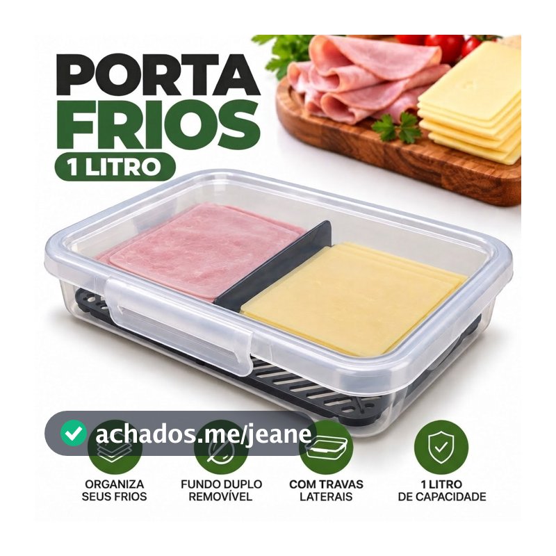 Porta Frios Duplo Preto para Presunto e Queijo Com Fundo Removível Para Conservar e Organizar a Geladeira Hermetico