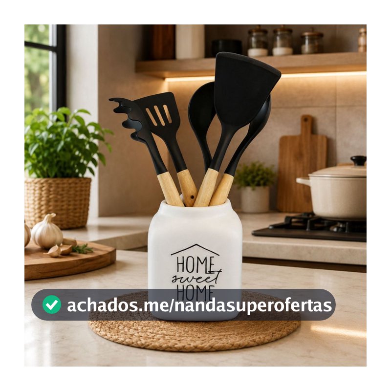 Leiteira Cerâmica Porta Talher Colher de Bambu Decoração Organizador Casa Cozinha