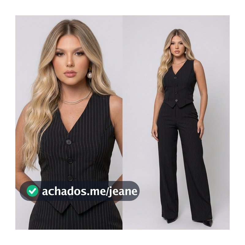 CONJUNTO ALFAIATARIA FEMINIMO COM CALÇA E COLETE RISCA DE GIZ ELEGANTE SOCIAL