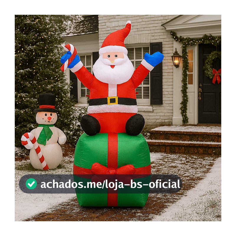 Papai Noel Inflável Sentado no Saco de Presente 1,90m com Luz LED Bivolt Decoração Natal