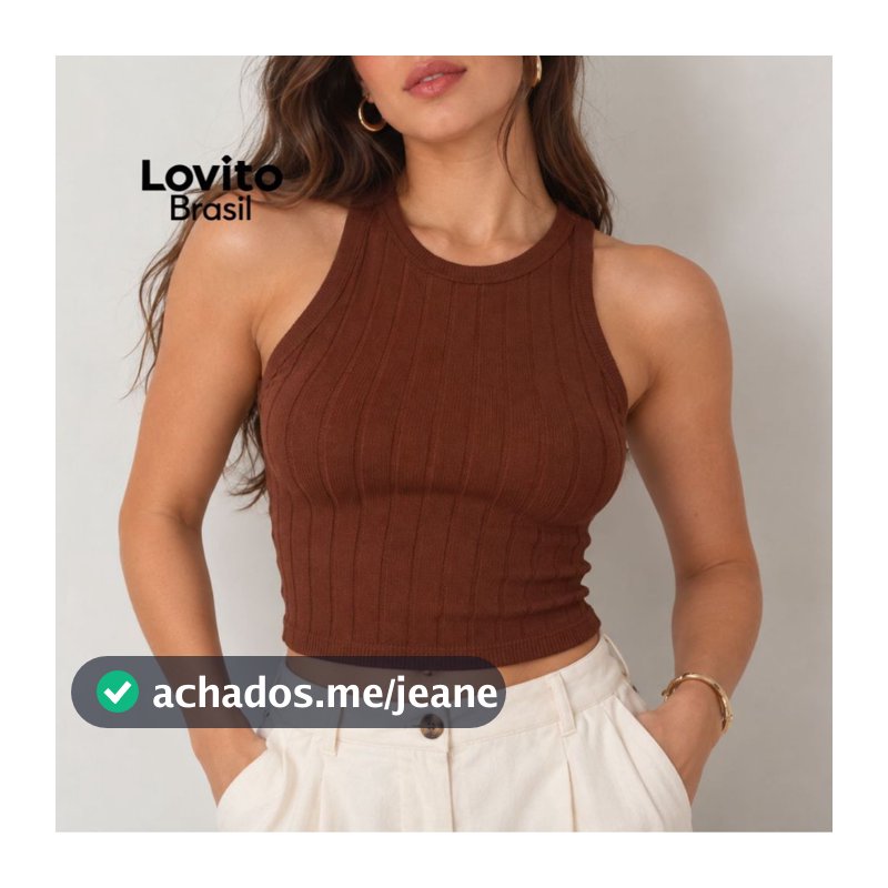 Lovito Regata Casual Feminina Malha Rib Larga Moda Feminina TKB16991729