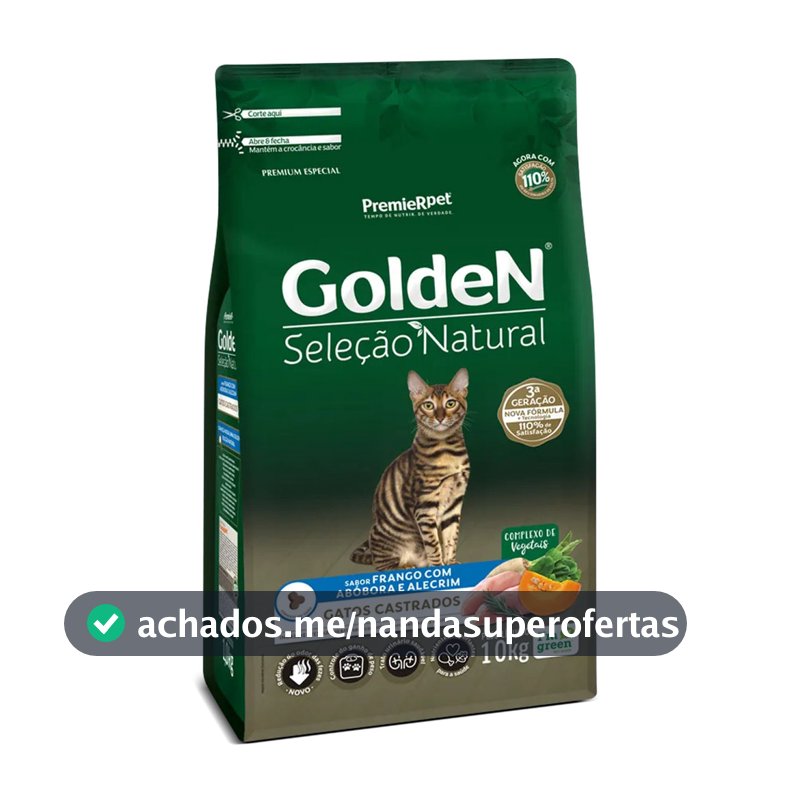 Ração Golden Seleção Natural Gatos Castrados Frango Abóbora e alecrim 10kg