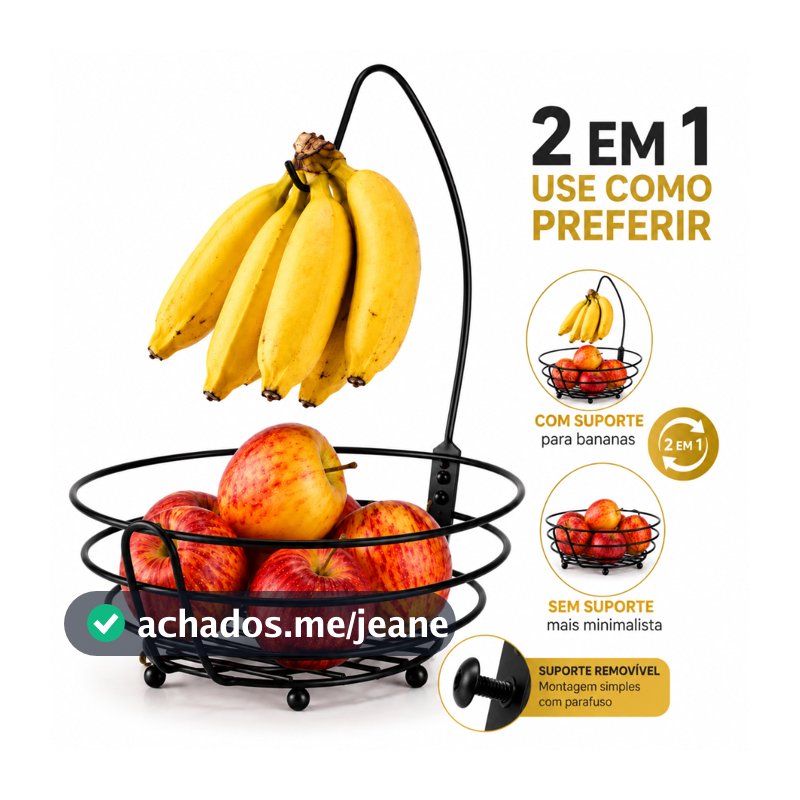 Fruteira Aramada Redonda Com Suporte Cesta Para Banana Preta Black Cesta Organizador De Frutas