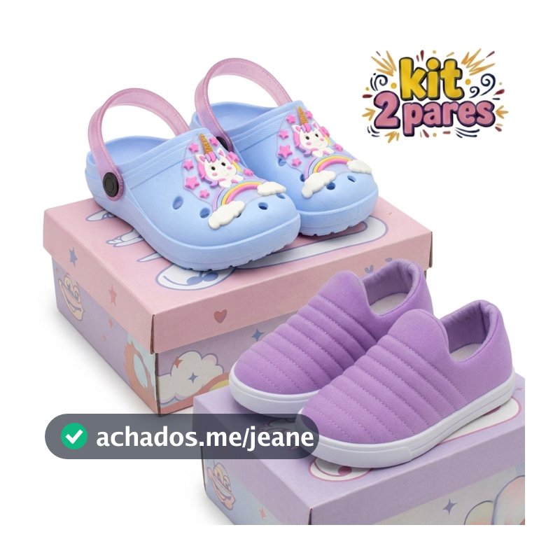 Kit 2 Pares Tênis Infantil Calce Fácil Menina & Sandália Babuche Conforto Promoção