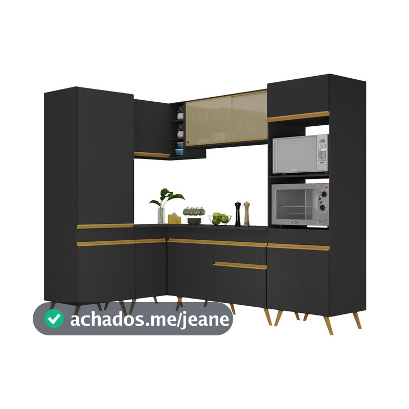 Cozinha Completa de Canto Veneza GB Multimóveis MP2049 com Armário e Balcão Preta