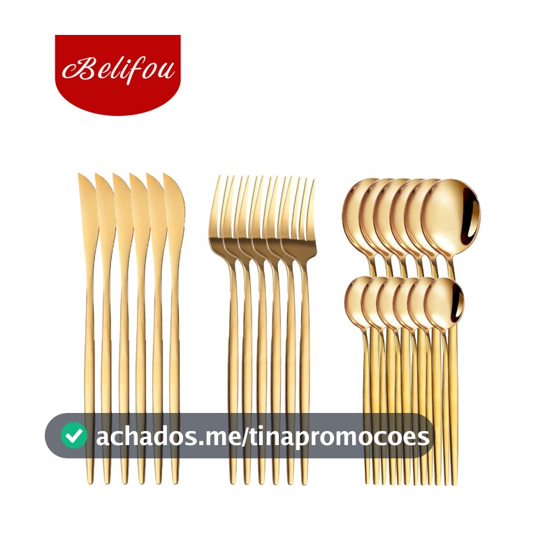 Belifou Kit 24 Jogo De Talheres Inoxidável Suprimentos Cozinha Talheres Dourados Talheres