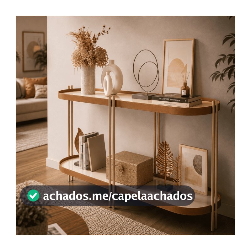 Buffet Aparador Manhattan Pés Dourados Industrial 111cm Moderno Elegante Tampo Orgânico Arredondado