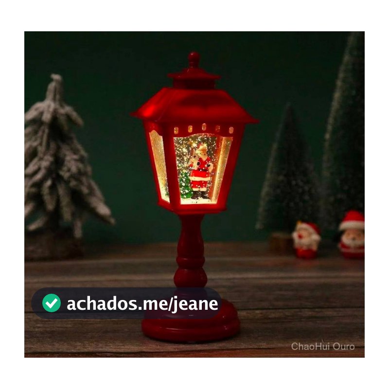 Luminária Lanterna de Natal Globo de Neve de Pilha e Papai Noel SP2619