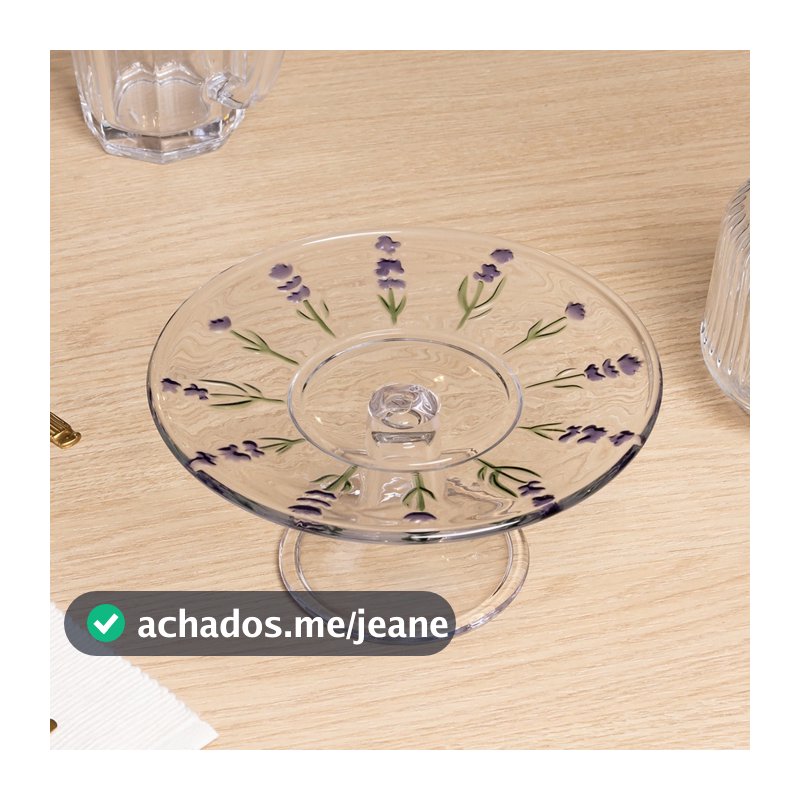Prato com Pé Lavanda Hand Painting Cristal Wolff Prato para Doces Sobremesas Mesa Posta e Decoração Qualidade Jantar Uso