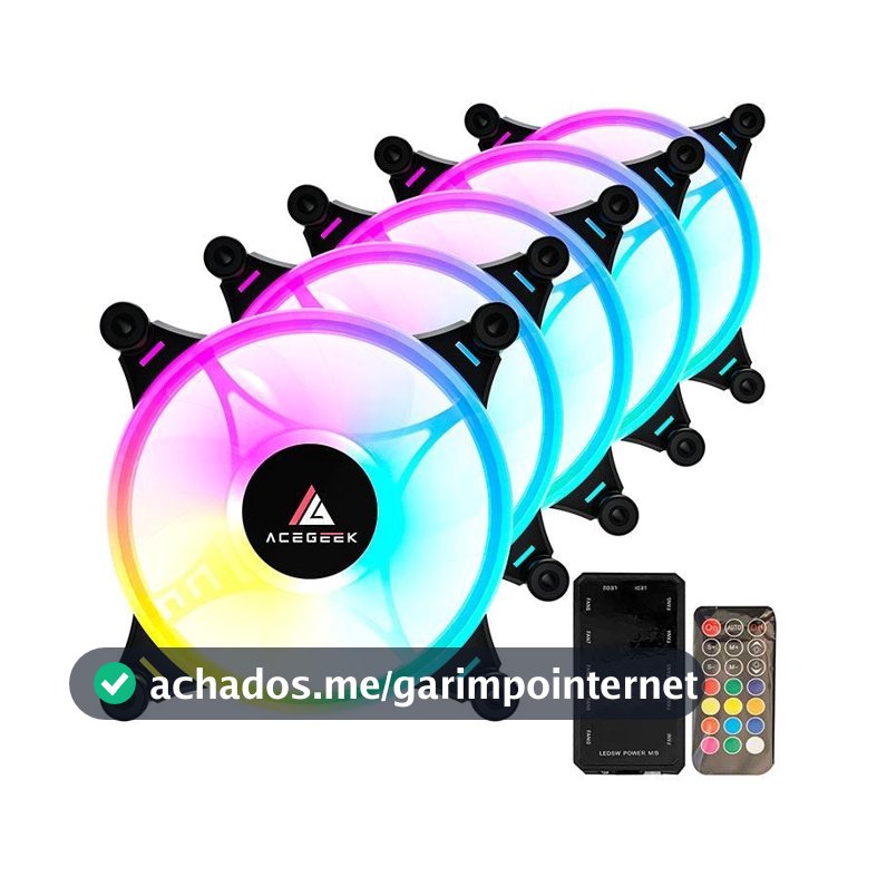 Kit Ventoinha Acegeek Crystal, 5x120mm, ARGB, Preto, AG-CRYSTAL5X1-BK