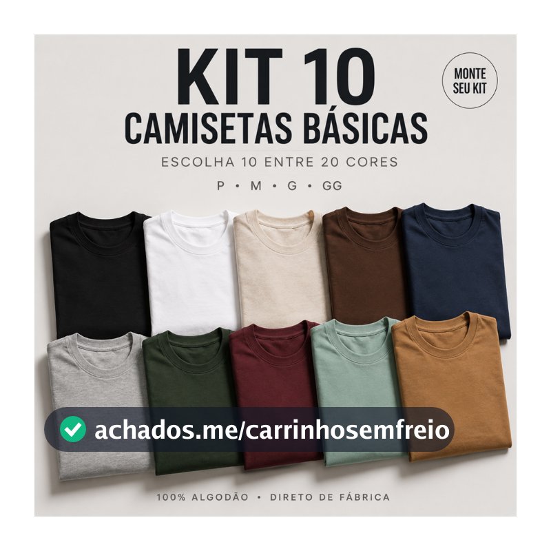Kit 10 Camiseta Masculina Básica Lisa 100% Algodão Premium regular Camisa Atacado Direto Da Fábrica