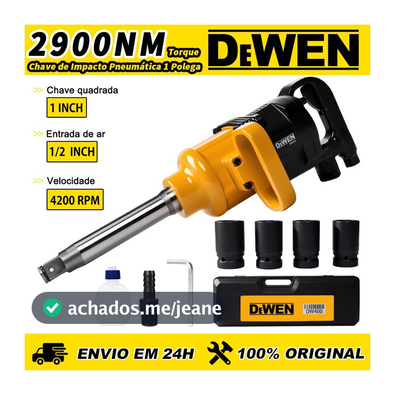 Chave de Impacto Pneumática 1 polegada 2.800 N.M Maleta com 4 Soquetes