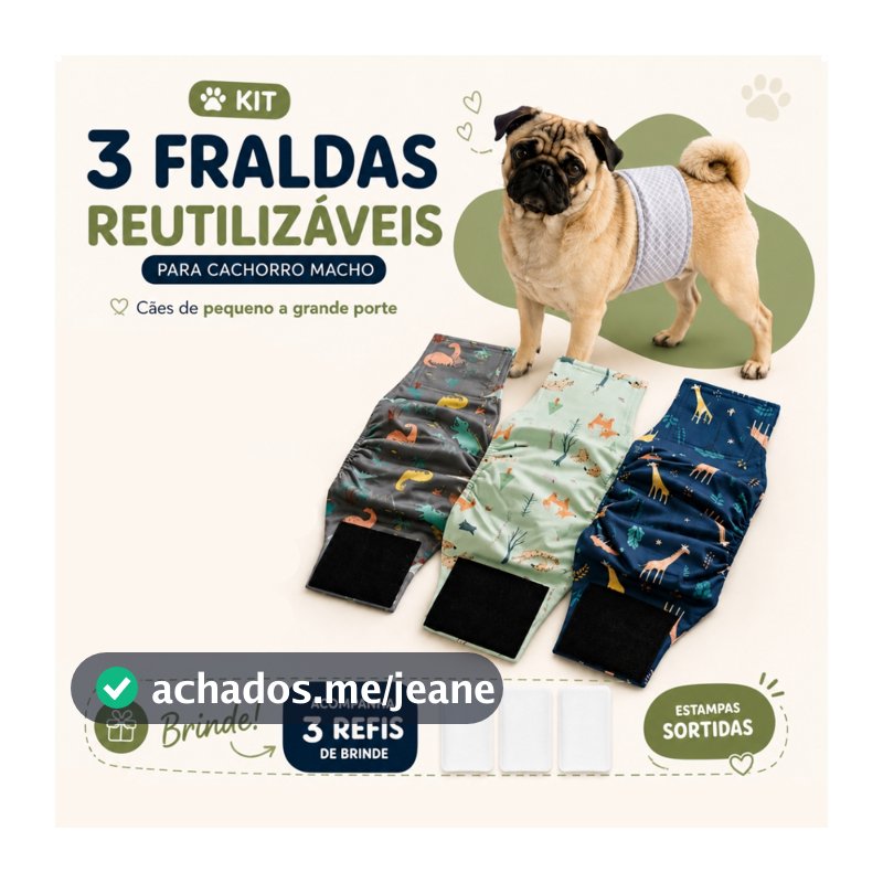 Kit 3 Fraldas Laváveis Para Cachorro Macho Cão Reutilizável Anti Xixi Pet Top