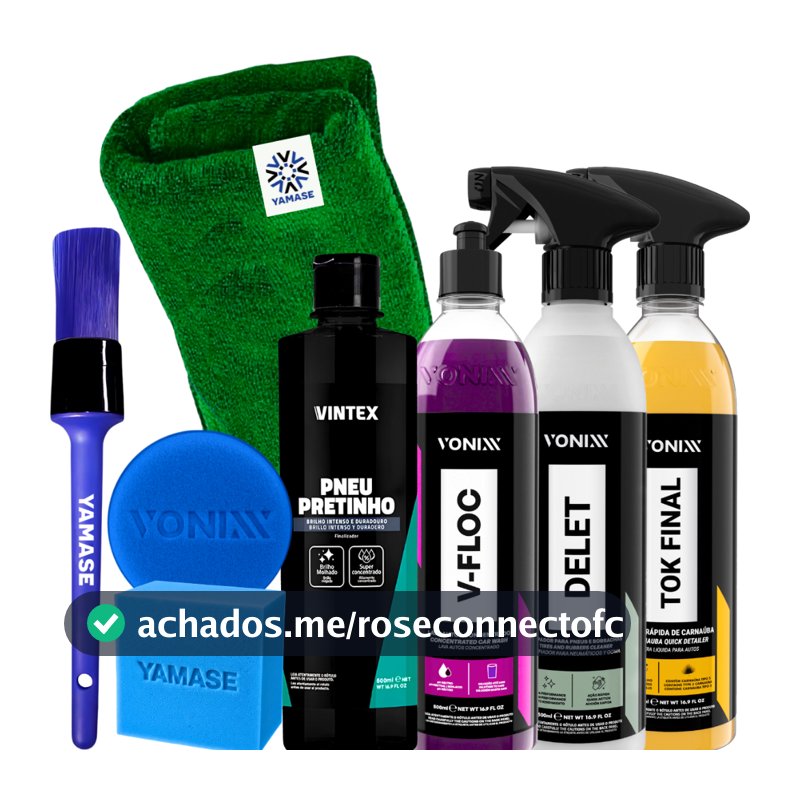 Kit Estética Automotiva Completo V-Floc Delet Tok Final Pneu Pretinho Vonixx Pincel Pano e Aplicador