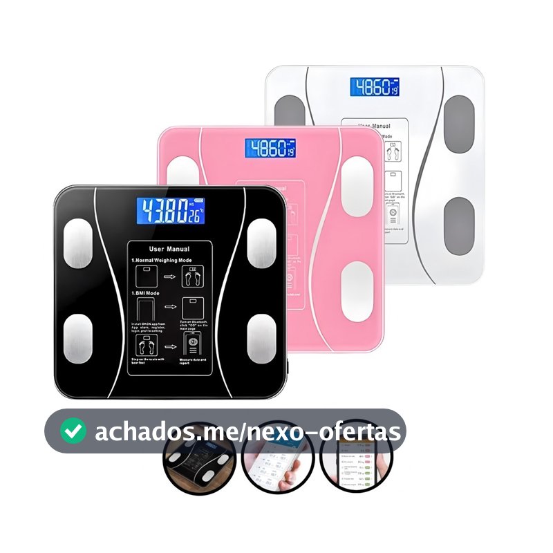 Balança Bioimpedancia Digital Bluetooth Corporal até 180kg Resultado Pelo Celular 3 Cores