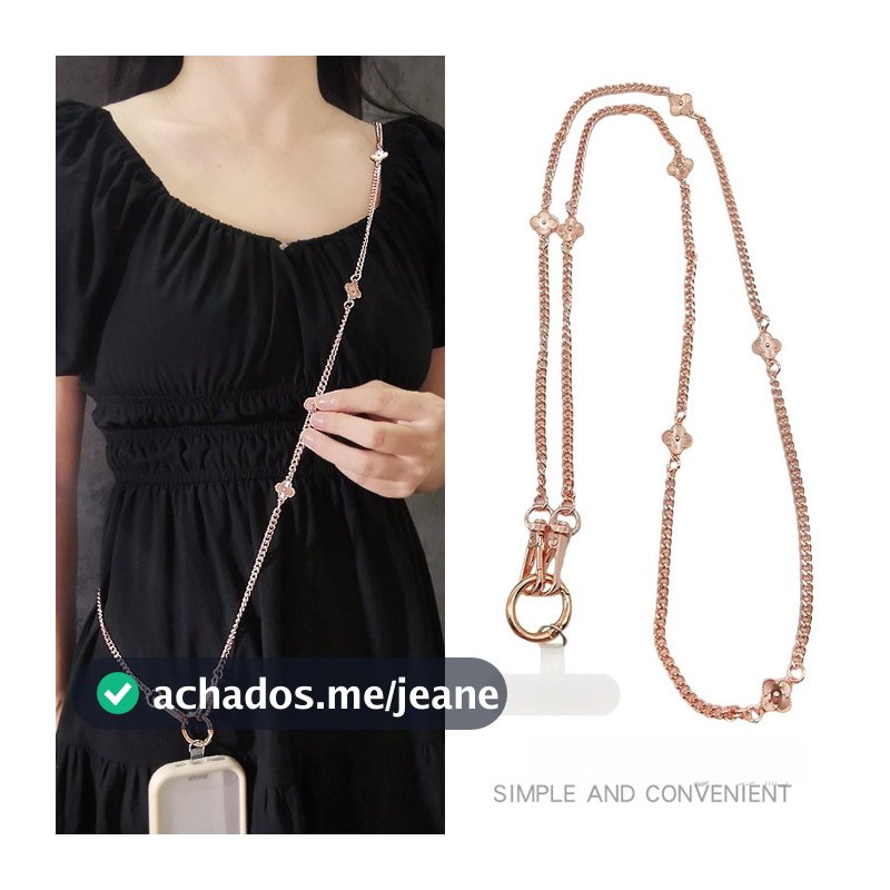 Ins Simples Luz Luxo Trevo de Quatro Folhas Metal Corrente para Celular Rosa Ouro Prata Longo Cross-body Alça para Celul