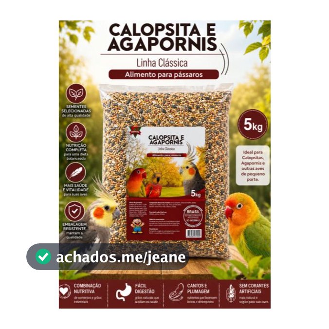 Alimento para Calopsita e Agapornis  5kg  | Mistura de Sementes Premium Alta Qualidade