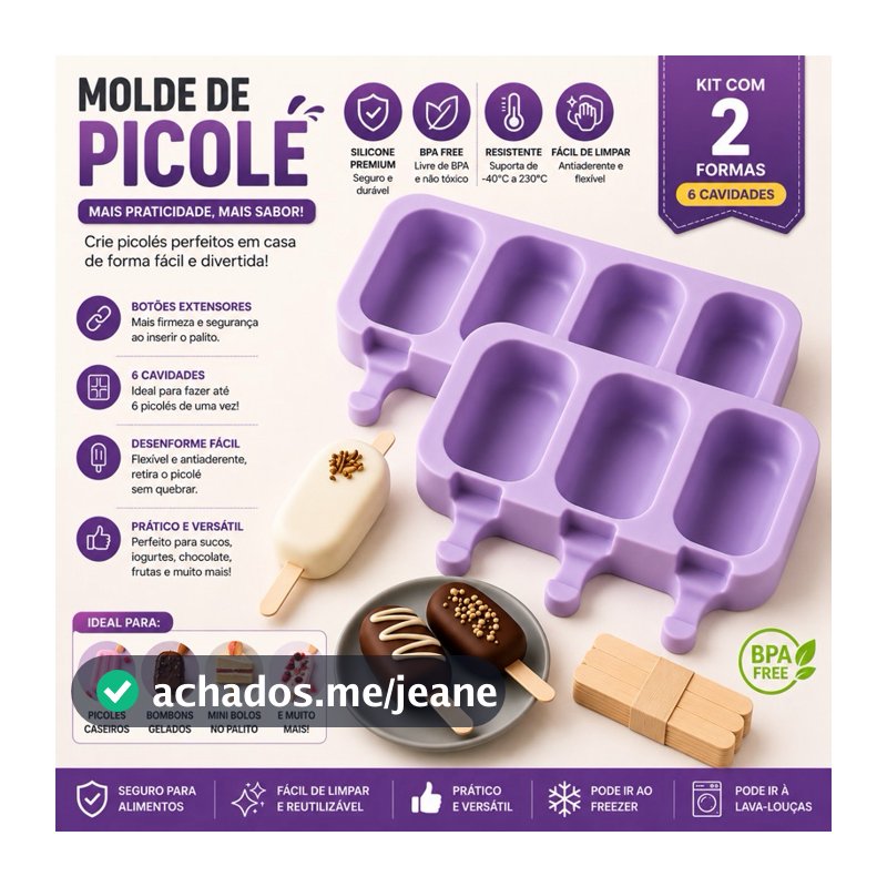 Forma de Sorvete Molde de Picolé de Silicone Com Tampa + 50 Palitos