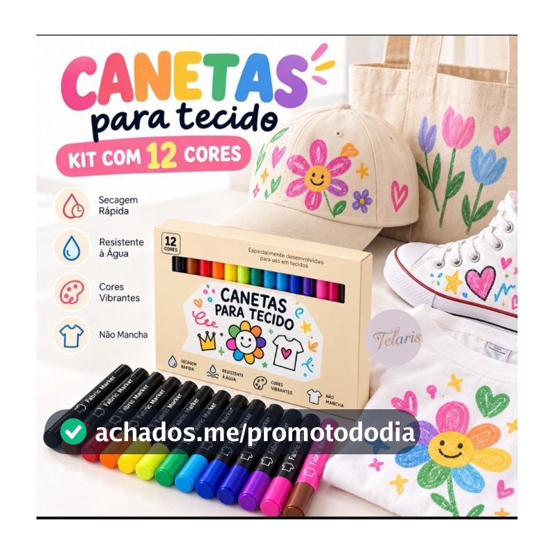 Canetas Para Tecido Kit 12 Cores Marcador Permanente Colorido Para Roupas Bonés Bolsas Tênis Jeans Artesanato