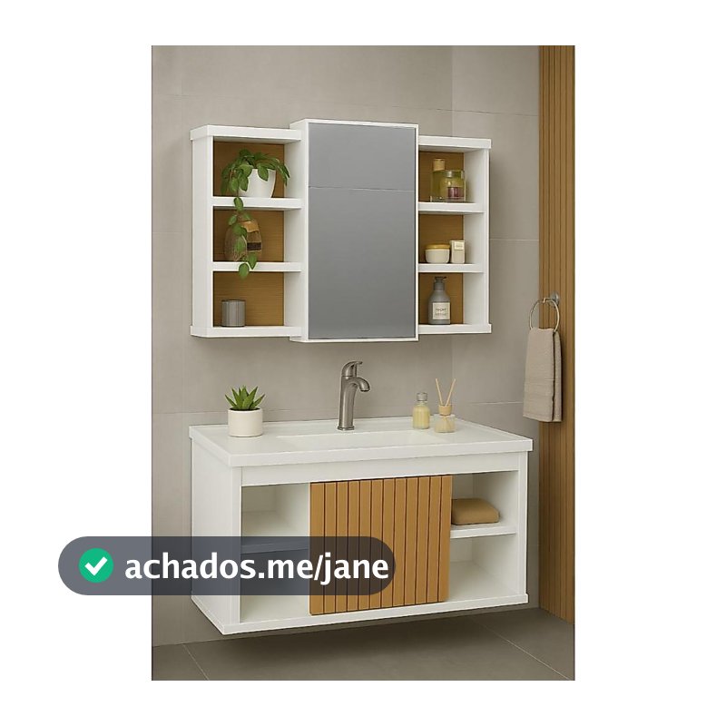 Conjunto Para Banheiro Gabinete Completo com Cuba Espelheira e Nichos Pek Móveis KIT ESPANHA