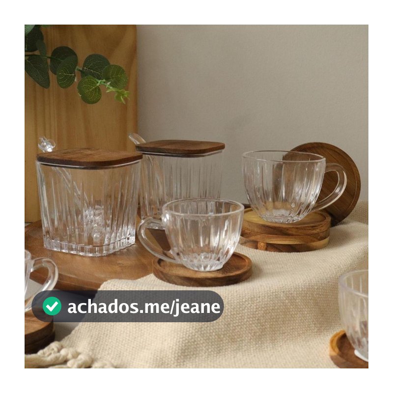 Linha Monte Carlo Vidro Servir Xicara Chá Café Açucareiro Saleiro Xícaras com Madeira Bambu Acácia Hauskraft