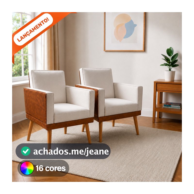 Kit 2 Poltronas Poltronas Decorativa Sala Decorativas Lis Corino Peroba e Suede Aninha Poltrona