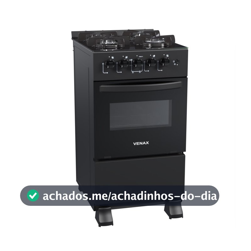 Fogão 4 Bocas Venax Picasso Line Mesa de Vidro Preto Bivolt